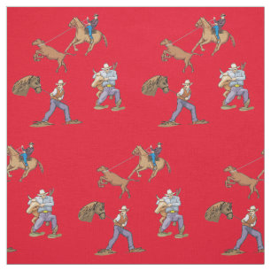 Western Cowboys Horse Roping Steer ANY COLOR Fabric