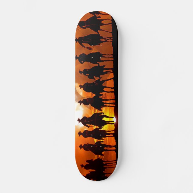 Western Cowboys sunset wild west Skateboard deck (Front)