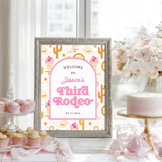Western Cowgirl 3rd Rodeo Third Birthday Welcome Poster