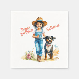 Western Cowgirl and Dog Personalized Birthday Napkin