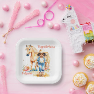 Western Cowgirl and Horse Personalized Birthday Paper Plate
