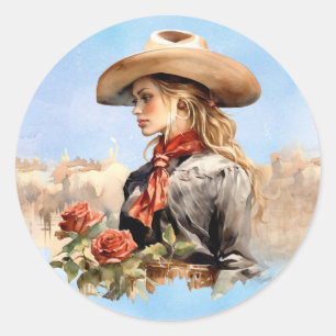 Western Cowgirl avec Stickers Rose