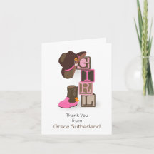 Western Cowgirl Baby Shower Thank You Note