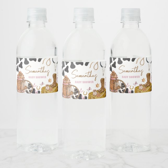 Western Cowgirl Baby Shower  Water Bottle Label (Bottles)