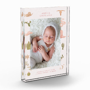 Western Cowgirl Baby Vertical Photo Keepsake  Block