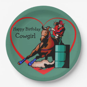 Western Cowgirl Barrel Racer Birthday Party Plate