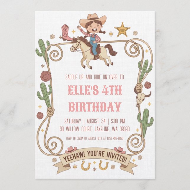 western cowgirl birthday invitations (Front)
