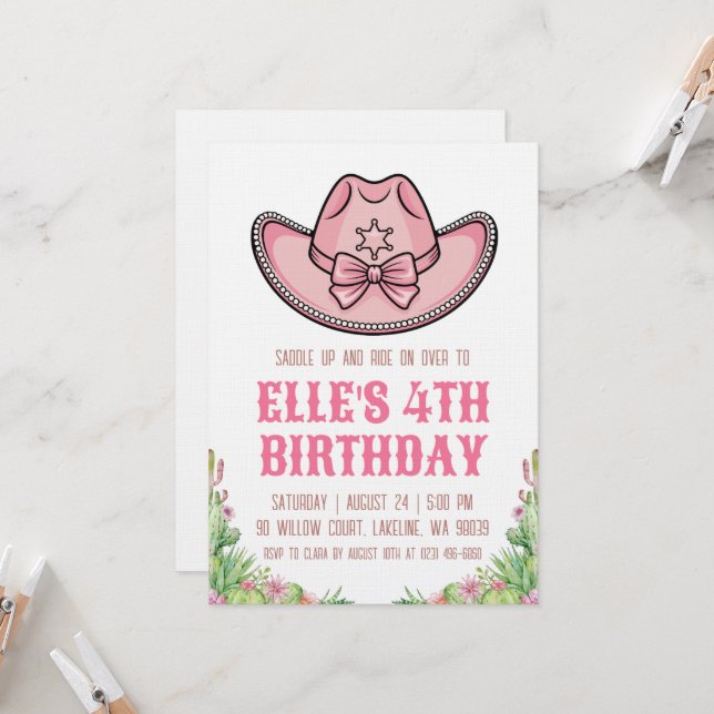 western cowgirl birthday invitations (Front/Back In Situ)