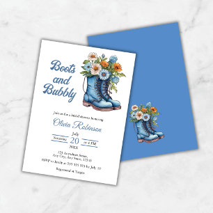 Western Cowgirl Blue Boots & Bubbly Bridal Shower  Invitation