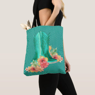 Western Cowgirl Boots And Flowers With Background Tote Bag