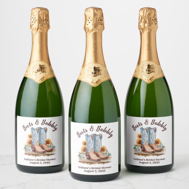 Western Cowgirl Boots & Bubbly Shower Sparkling Wine Label (Bottles)