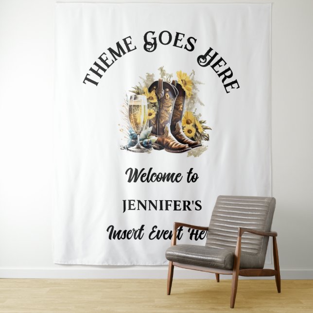 Western cowgirl boots sunflower bubbly country tapestry (In Situ)