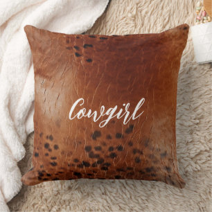 Western Cowgirl Brown Black  Throw Pillow