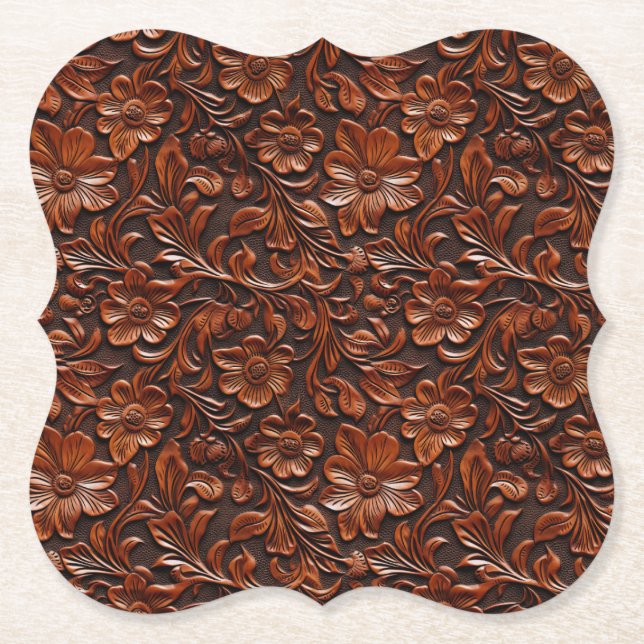 Western Cowgirl Brown Floral Paper Coaster (Front)