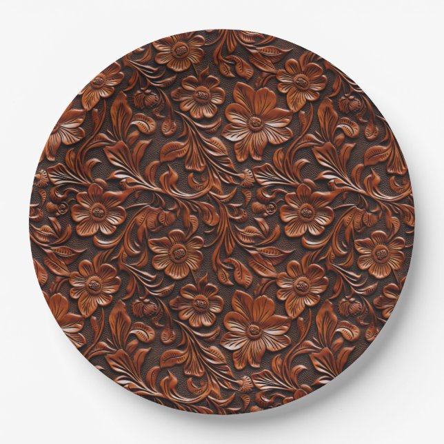 Western Cowgirl Brown Floral Paper Plate (Front)