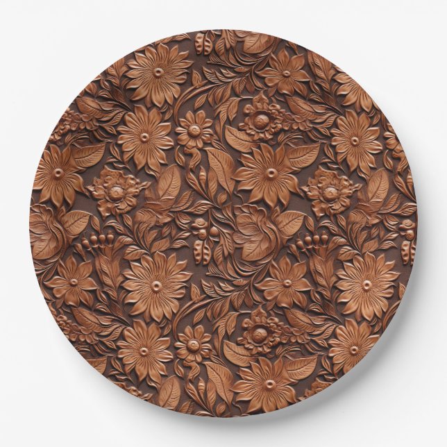 Western Cowgirl Brown Floral  Paper Plate (Front)