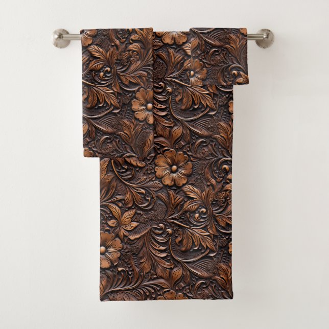 Western Cowgirl Brown Flowers Bath Towel Set (Insitu)
