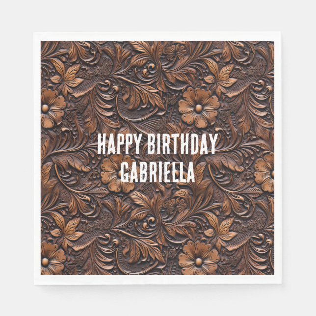 Western Cowgirl Brown Flowers Napkin (Front)