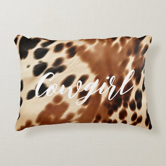 Western Cowgirl Brown White Cowhide  Accent Pillow (Front)