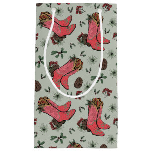 Western Cowgirl Christmas Pink and Green Small Gift Bag