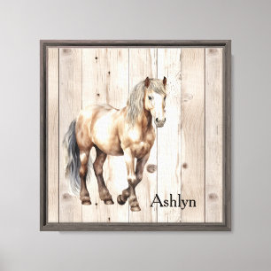 Western Cowgirl Cowboy Horse Faux Wood Canvas Print