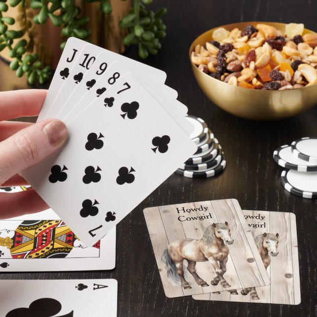 Western Cowgirl Cowboy Horse Faux Wood Playing Cards (In Situ)