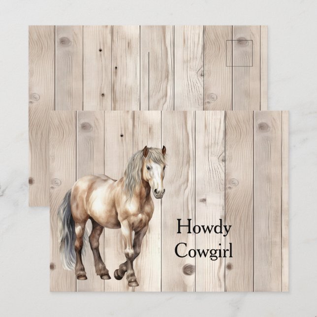 Western Cowgirl Cowboy Horse Faux Wood Postcard (Front/Back)