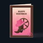Western Cowgirl Custom Birthday Card<br><div class="desc">A  graphic illustration of a western wagon wheel,  cowgirl hat and cowgirl boots on a custom birthday card.  The card has text templates for your personalization.   Original artwork: Copyright Charmaine Paulson</div>