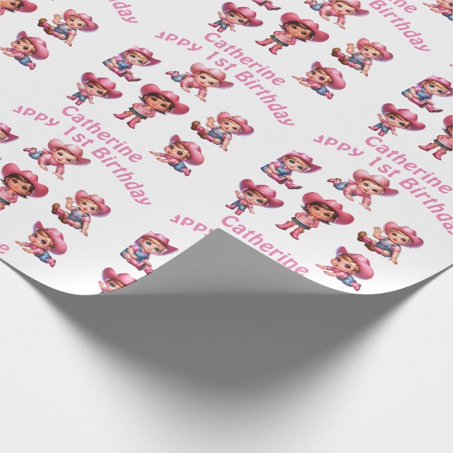 Western Cowgirl First  Birthday Custom  Wrapping Paper (Corner)