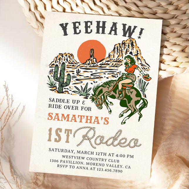 Western Cowgirl First Rodeo 1st Birthday Invitation (Creator Uploaded)