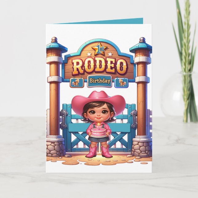 Western Cowgirl First Rodeo Birthday Custom Card (Front)