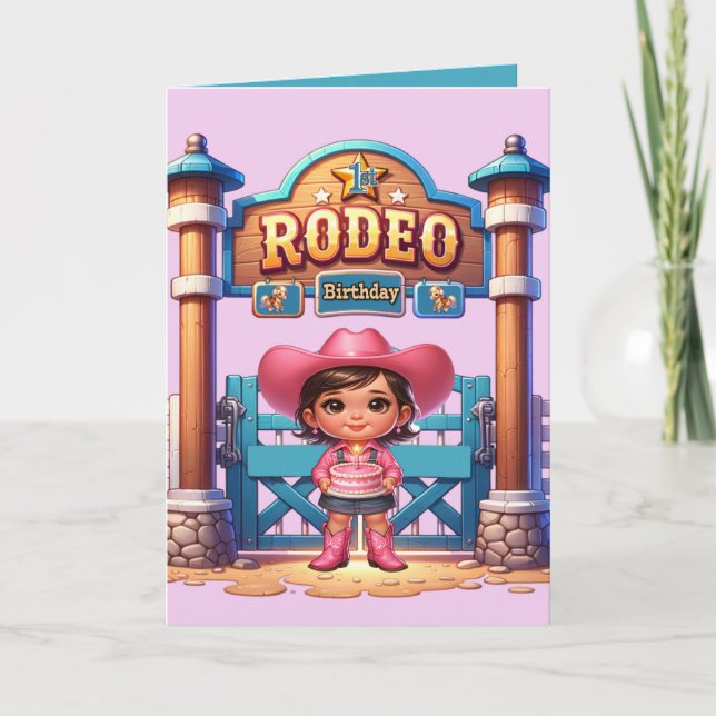 Western Cowgirl First Rodeo Birthday Custom Card (Front)