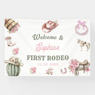 Western Cowgirl First Rodeo Birthday Party Banner