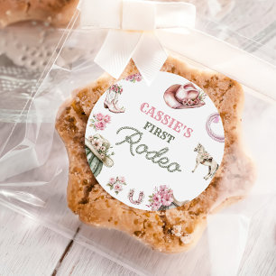 Western Cowgirl First Rodeo Birthday Party Classic Round Sticker