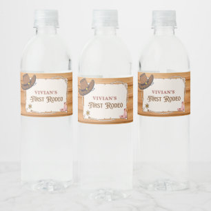 Western Cowgirl First Rodeo Birthday Water Bottle Label