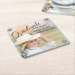 Western Cowgirl Graduation Photo Paper Coaster