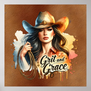 Western cowgirl grit grace  poster