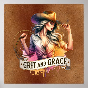 Western cowgirl grit grace  poster