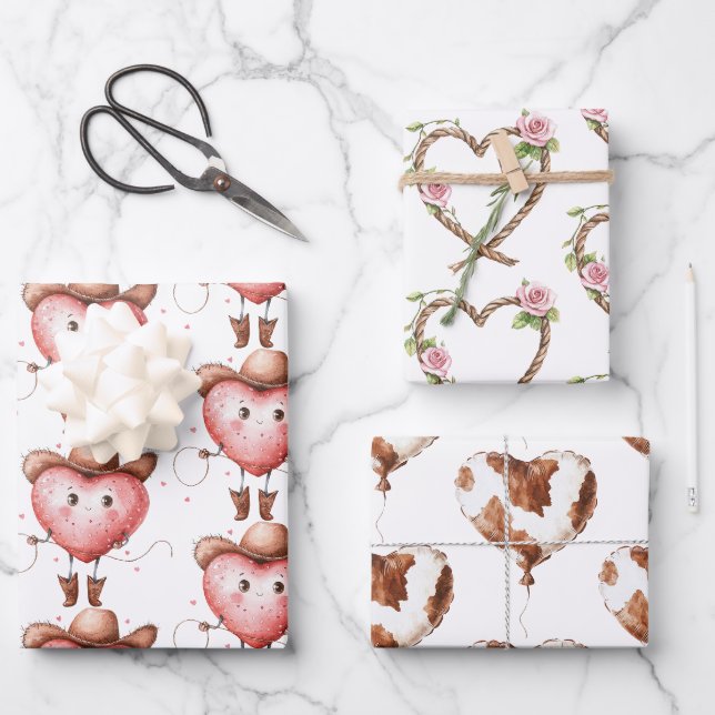 Western Cowgirl Heart Cowboy Hat Birthday  Wrapping Paper Sheet (Front)