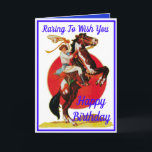 Western Cowgirl Horse Happy Birthday Holiday Card<br><div class="desc">Vintage cowgirl on rearing horse Happy Birthday</div>