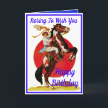 Western Cowgirl Horse Happy Birthday Holiday Card<br><div class="desc">Vintage cowgirl on rearing horse Happy Birthday</div>
