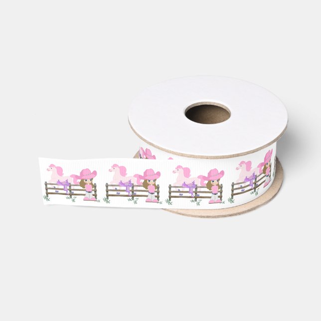 Western Cowgirl Kid With Horse And Saddle 1 1/2 " Grosgrain Ribbon (Spool)