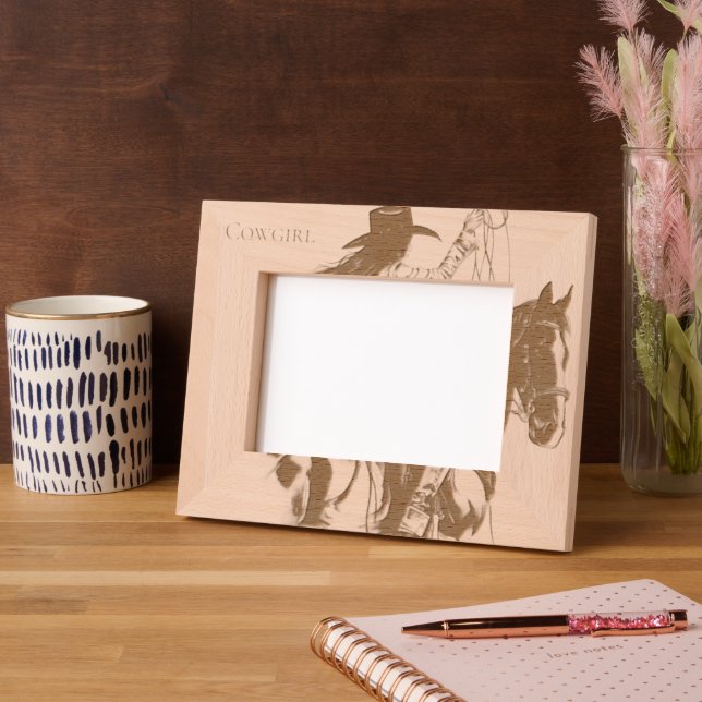 Western Cowgirl on Horse Etched Frames (Left)