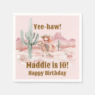 Western Cowgirl Pink Birthday Napkin