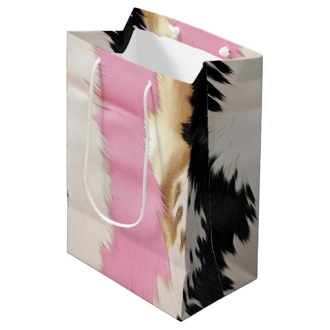 Western Cowgirl Pink Black White Gold Abstract Medium Gift Bag (Front Angled)