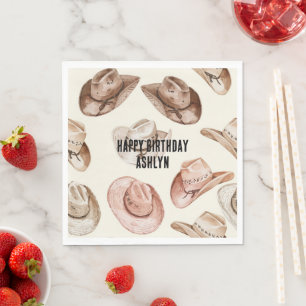 Western Cowgirl Pink Brown Hats Birthday Napkin