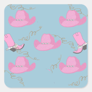 Western Cowgirl Pink Hat and Boots Square Sticker