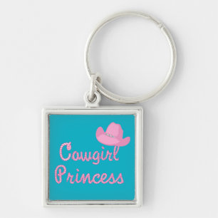 Western Cowgirl Princess With Pink Hat Keychain