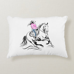 Western Cowgirl Riding Horse Illustration Accent Pillow