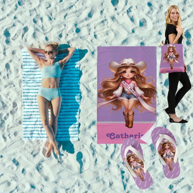 Western Cowgirl Rodeo Princess 1 Personalized Beach Towel (Rodeo Princess Collection great gifts for summer time fun. beach towel, tote bag, flip flops etc)